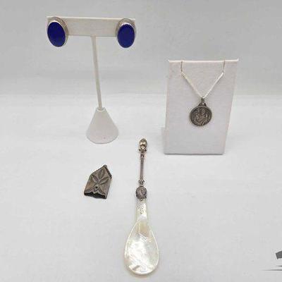 #922 • Sterling Silver Earrings, Pendant, Spoon and More, 14.37g
