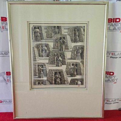 #2110 • "Stone Fortress No 3" Signed Zhang Minjie Framed Artwork
