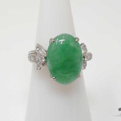 #750 • 14k White Gold Jadite Ring with Diamond Accents, 8g
