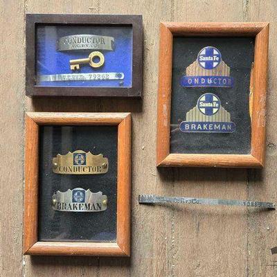 #10608 • Framed Railroad Badges, Key & Cargo Seals
