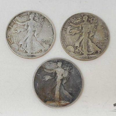 #1414 • (3) 1936-1944 Walking Liberty Half Dollar Coins
