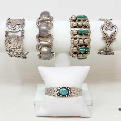 #917 • Sterling Silver Bracelets & Cuff with Turquoise & Green Stones, 315g
