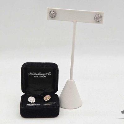 #910 • (2) Pairs of Sterling Silver Diamond Cluster Earrings, 3.6g
