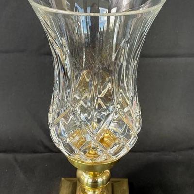 Large Waterford Lead Crystal Hurricane Lamp with Heavy Brass Base