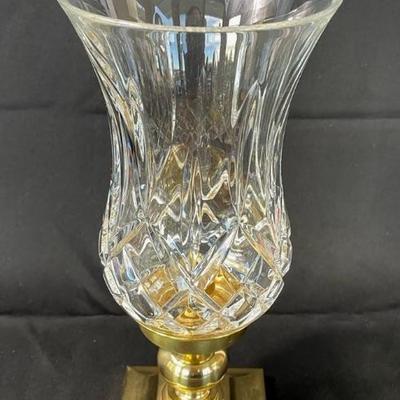 Large Waterford Lead Crystal Hurricane Lamp with Heavy Brass Base