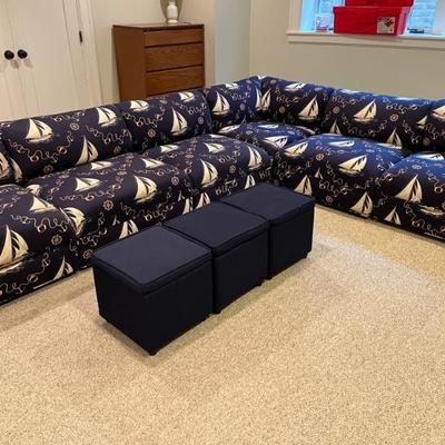 Sectional sofa—7 total pieces, 3 corners (32” x 32”) and 4 middle sections (30” x 32”), all covered in Ralph Lauren fabric, a few yards...