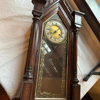 19th century Gothic style small case clock, needs repairs, has all the parts
