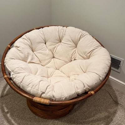 Papasan chair with ivory cushion, round rattan pillow chair