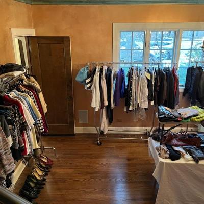 Designer clothing—sizes 2-6, some 8s; designer shoes, incl. Ferraegamo and Prada, sizes 9M-10M, vintage furs, fun tees, fancy golf shirts...