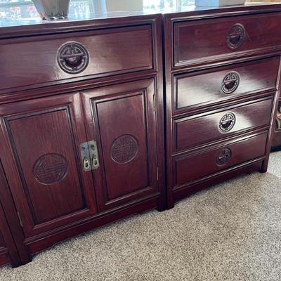 Elmwood campaign style dresser, imported from China, Asian style, comes apart into 3 pieces, so it can be used as a pair of night tables...