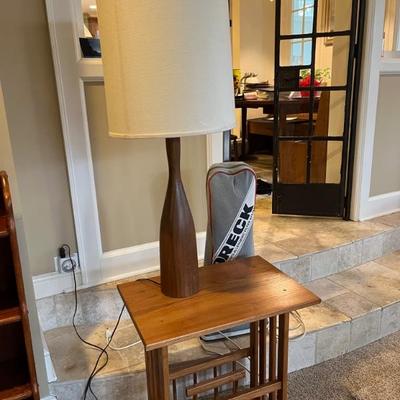 MCM style teak bowling pin shaped lamp