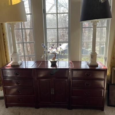 Elmwood campaign style dresser, imported from China, Asian style, comes apart into 3 pieces, so it can be used as a pair of night tables...