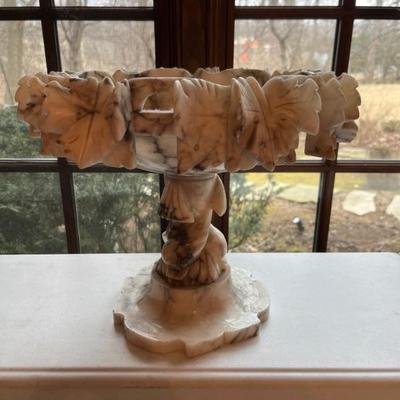 Carved small marble bird bath or pant stand with leaves