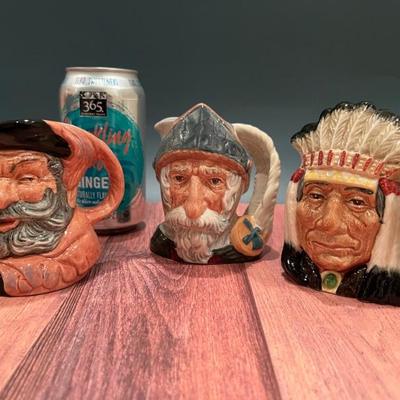Loads of Toby jugs, character jugs in all sizes from Royal Doulton, Sterling and Artone—Winston Churchill, Falstaff, Neptune, pirates,...
