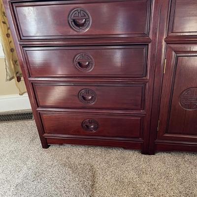 Elmwood campaign style dresser, imported from China, Asian style, comes apart into 3 pieces, so it can be used as a pair of night tables...