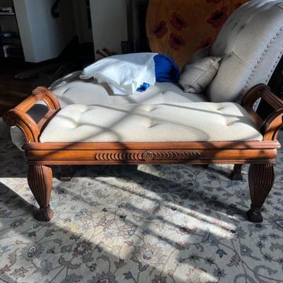 Very pretty bench with tufted ivory upholstery 