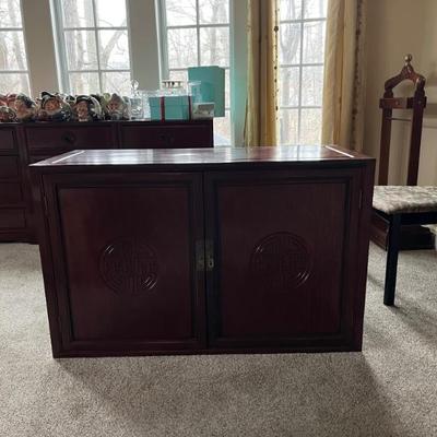 Elmwood campaign style stacking armoire/dresser, imported from China, Asian style, the two pieces can be used stacked or separate 