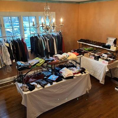 Designer clothing—sizes 2-6, some 8s; designer shoes, incl. Ferraegamo and Prada, sizes 9M-10M, vintage furs, fun tees, fancy golf shirts...