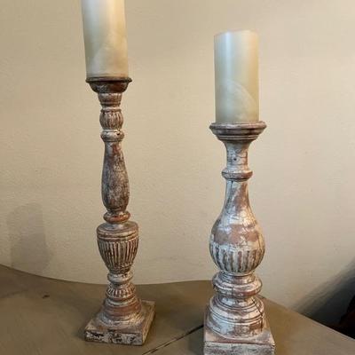 Large decorative ceramic vases and large wooden candle holders