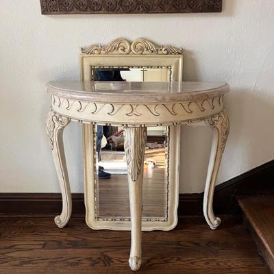 Vintage Ivory console table with marble top and matching mirror
