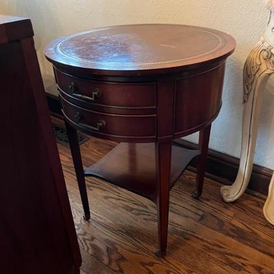 Vintage drum table with leather top
