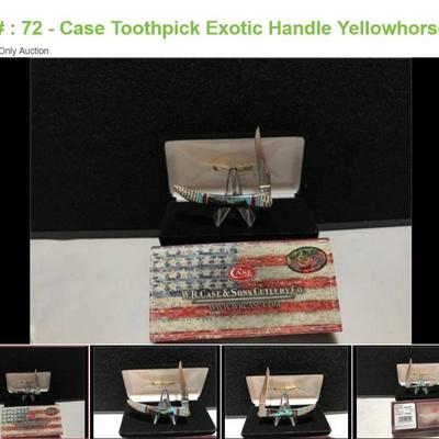 Lot # : 72 - Case Toothpick Exotic Handle Yellowhorse#22
Case xx 2 dot USA EX10096 SS Shepherd Hills Exclusive Yellowhorse Case Customs...