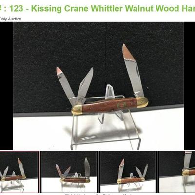 Lot # : 123 - Kissing Crane Whittler Walnut Wood Handle
Kissing Crane 2738XVII Made in Germany Measures: 3 1/2" closed Blades: 3 SS...
