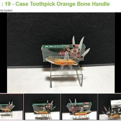Lot # : 19 - Case Toothpick Orange Bone Handle
Case xx 3 dot USA 640096 SS Shepherd Hills Exclusive 4 blade toothpick Measures: 3"...