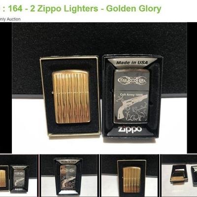Lot # : 164 - 2 Zippo Lighters - Golden Glory
Golden Glory Lighter - 558 GOLDEN GLORY S XIII Case/Colt Zippo Lighter Colt Army 1860 - 150...