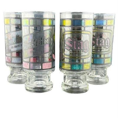 Lot 600-063   
Faux Stained Glass "Black Label" and "Stag" Beer Glasses (5ct)
