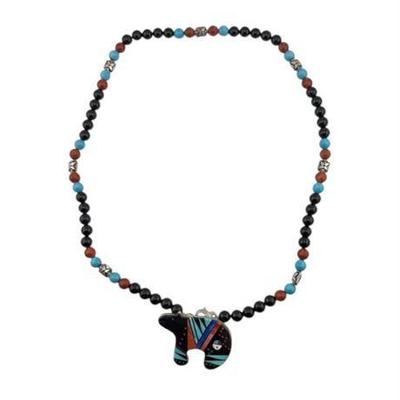 Lot 018-801   
Damon Gilbert Signed Navajo Hallmarked Bear Pendant/Brooch/Necklace