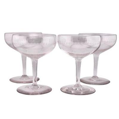 Lot 600-308  
Vintage Crystal Etched Champagne Coupes (4ct)