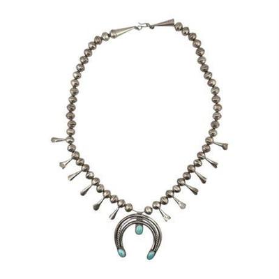 Lot 018-806  
Signed Native American Sterling Silver Squash Blossom Necklace