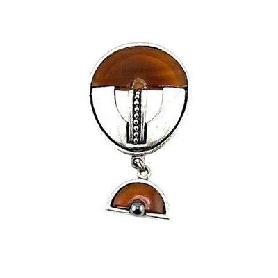 Lot 018-802  
Sterling Silver Geometric Brooch with Agate Inlay