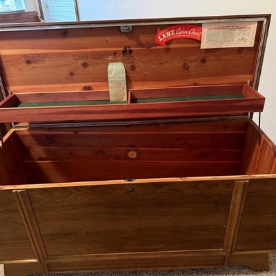 Vintage cedar trunk with original labels