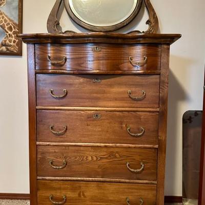 Antique highboy dresser with mirror - very nicely redone