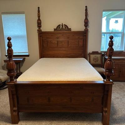 Queen antique 4 poster bed - refinished to perfection! Newer mattress nice and clean. 