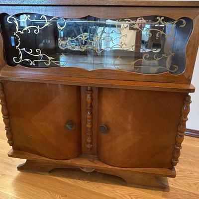 Vintage bar with sliding glass doors, mirror back - refinished by expert!