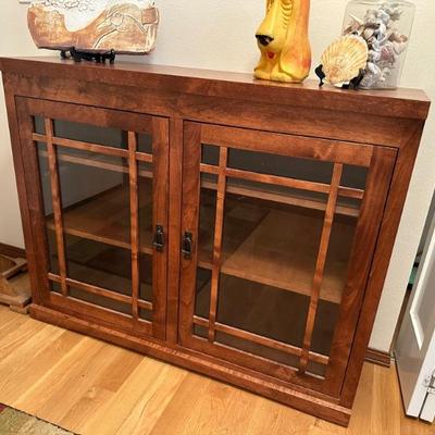 Sale Photo Thumbnail #182: Mission style wall cabinet with shelves and glass doors - newer