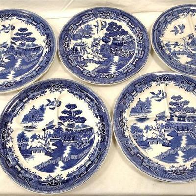 FIVE USA BLUE WILLOW DIVIDED DINNER PLATES