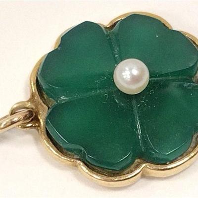 14K GOLD 4 LEAF CLOVER PIN WITH PEARL