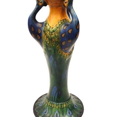 AS IS MAJOLICA PEACOCK VASE