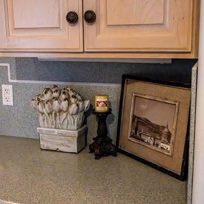 Ceramic flowers $10 candle $10 Picture $10