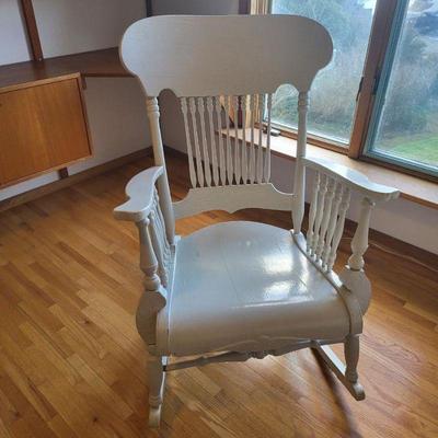 76 vintage farmhouse white painted wood rocking chair