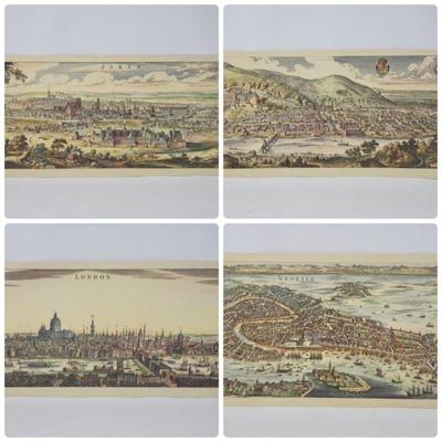 74 four vintage colored geographical map lithographs on paper