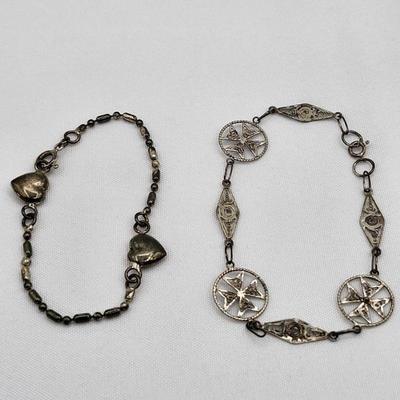 41 two vintage 925 bracelets maltese cross hearts