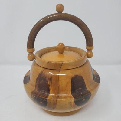 33 vintage brazilian wood pot with lid handle