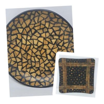 43 two collectible wood crafted plates