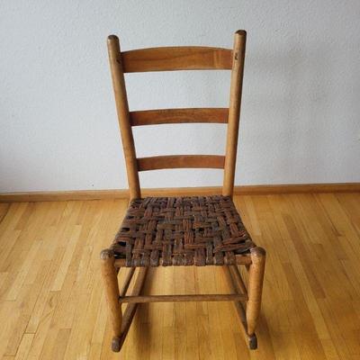 80 rustic ladder back low weaved seat rocking chair