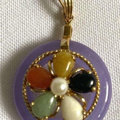 MCM004 Exquisite Purple Jade and Other Polished Stones Pendant with 14K Accents